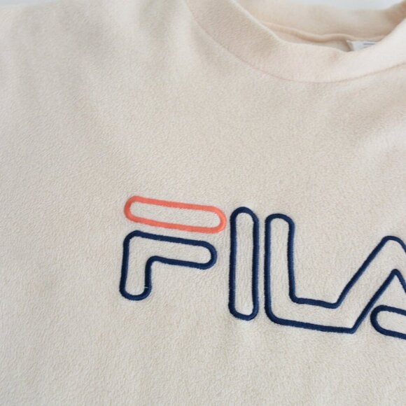 Vintage Fila Cream Embroidered Logo Crew Neck Fleece Sweater Medium - Picture 8 of 10